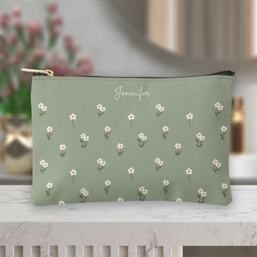 Ditsy Floral Boho Wildflower Sage Green Name Etui