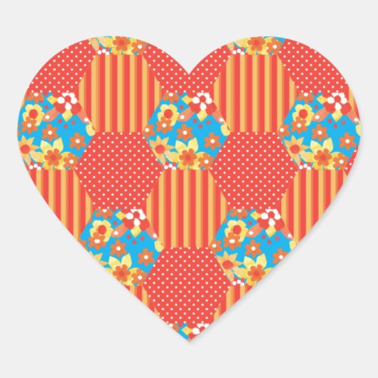 Ditsy Floral, Stripes, Polka Dots Patchwork Hart Sticker (Voorkant)
