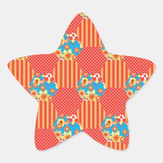 Ditsy Floral, Stripes, Polka Dots Patchwork Ster Sticker (Voorkant)