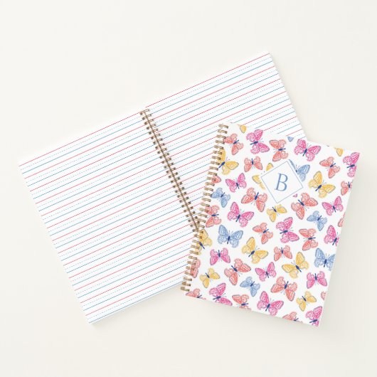 Ditsy Kleurrijke Regenboog Vlinders Monogram Notitieboek (Binnen)