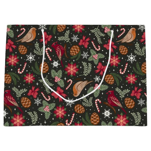 Ditsy Natuurlijke Kerstcadeau Tas Groot Cadeauzakje (Voorkant)