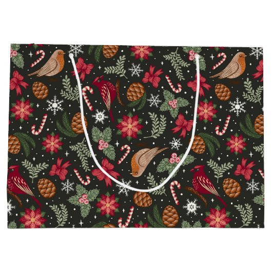 Ditsy Natuurlijke Kerstcadeau Tas Groot Cadeauzakje (Achterkant)