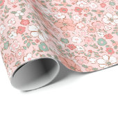 Ditsy Roze Kerstmis Bloemen Holly Cadeaupapier (Rol Hoek)