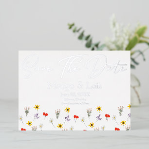 Ditsy Wild Flower Save the Date Ppress Folie Uitnodiging