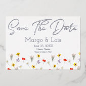 Ditsy Wild Flower Save the Date Ppress Folie Uitnodiging (Voorkant)