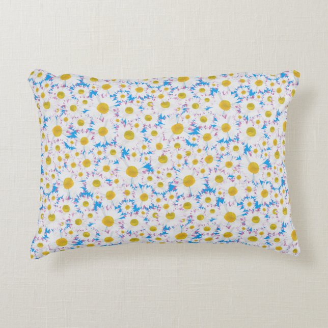 Ditzy Daisies on Blue Custom Accent Pillow Kussen (Voorkant)