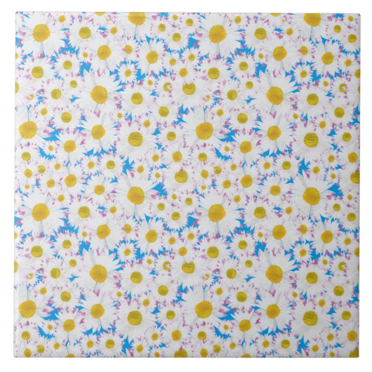 Ditzy Daisies op Blue Custom Ceramic Tile Tegeltje (Voorkant)