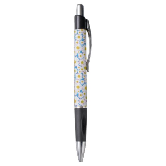 Ditzy Daisies op Blue Custom Grip Pen (Achterkant (Verticaal))