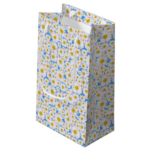 Ditzy Daisies op Blue Custom Kleine Gift Bag Klein Cadeauzakje (Achterkant Gekanteld)