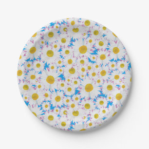 Ditzy Daisies over Blue Custom Paper Borden Papieren Bordje