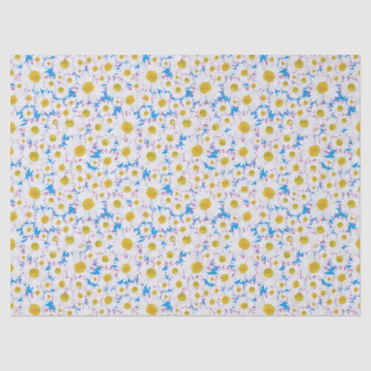 Ditzy White Daisies on Sky Blue Background Tissuepapier (Voorkant)