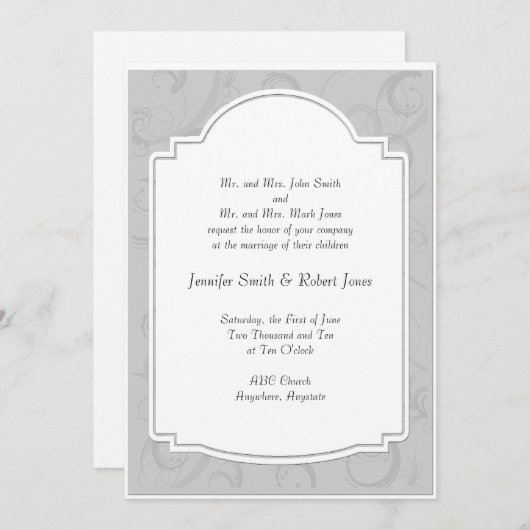 Diva Art Déco incurvé en Faire-part de mariage gri (Devant / Derrière)