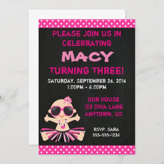 Diva Baby Birthday Invitation (Devant / Derrière)