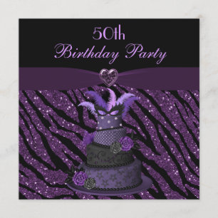 Diva Cake & Printed Zebra Glitter 50th Birthday Kaart