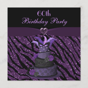 Diva Cake & Printed Zebra Glitter 60th Birthday Kaart