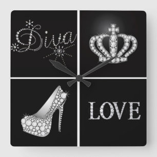 Diva Crown High HielLove Collage Vierkante Klok