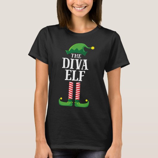 Diva Elf Matching Family Kerstparty Pajama T-shirt (Voorkant)