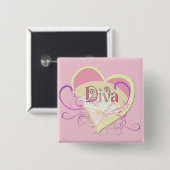 Diva Heart Vierkante Button 5,1 Cm (Voorkant /achterkant)