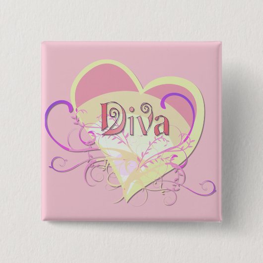 Diva Heart Vierkante Button 5,1 Cm (Voorkant)