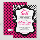 Diva Hot Pink Zebra Girl Baby shower Invitation (Devant / Derrière)