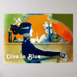 DIVA IN BLAUW / Beauty,Hair,Fashion Art Nouveau Poster