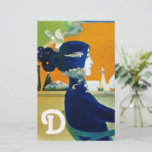 DIVA IN BLAUW, BEAUTY MODE MONOGRAM BRIEFPAPIER (Staand voorkant)