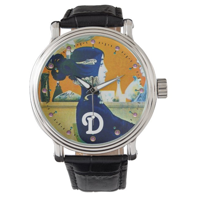 DIVA IN BLAUW, BEAUTY MODE MONOGRAM HORLOGE (Voorkant)