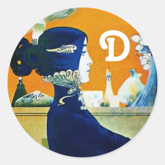 DIVA IN BLAUW, BEAUTY MODE MONOGRAM RONDE STICKER (Voorkant)