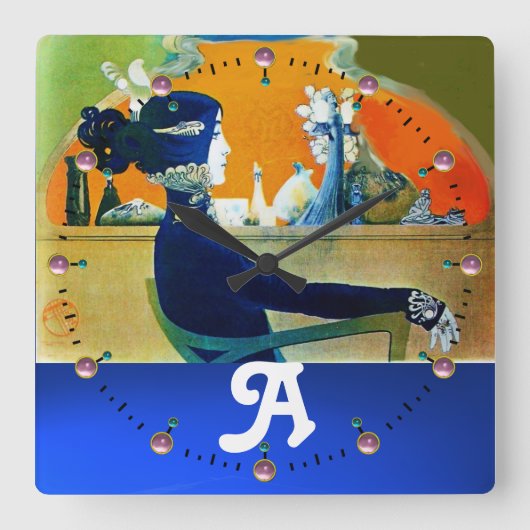 DIVA IN BLAUW, BEAUTY MODE MONOGRAM VIERKANTE KLOK (Voorkant)