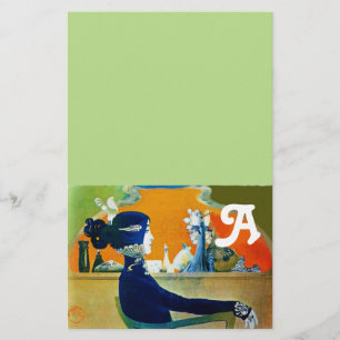 DIVA IN BLAUW , MODIEUZE MONOGRAM GROEN BRIEFPAPIER