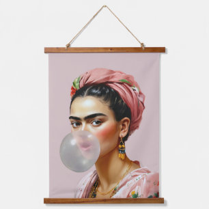 Diva met bloemensjaal blazen bubble gum hangend wandkleed