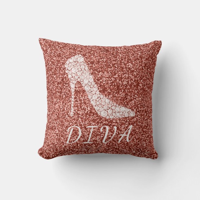 Diva Roos Gold Glitter Diamond High-Hielschachten Kussen (Voorkant)