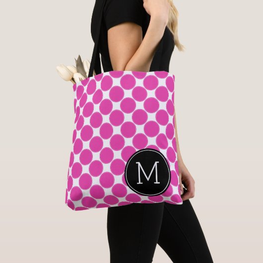 Diva Roze en White Polka Dots met Black Monogram Draagtas (Dichtbij)