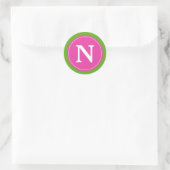 Diva roze groene appel en wit monogram ronde sticker (Tas)