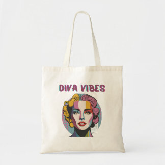 Diva vibes, vrouwengezicht, moderne pastelkleuren tote bag