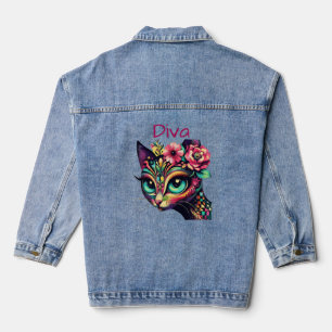 Diva Whimsical Big Eye Cat Kitty Floral