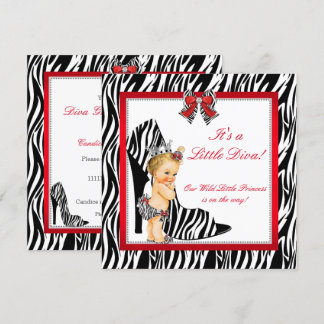 Diva Zebra Prinses Meisje Baby Shower Blond Kaart