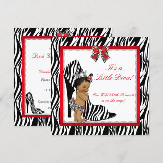 Diva Zebra Prinses Meisje Baby Shower Etnisch Kaart