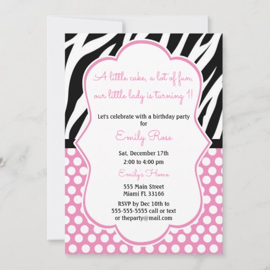 Diva Zebra Rose Girl Anniversaire Invitation (Devant)