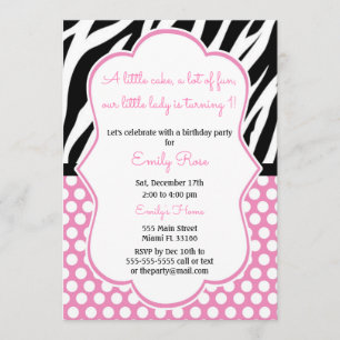 Diva Zebra Rose Girl Anniversaire Invitation