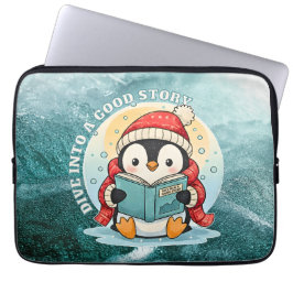 Dive Into A Good Story Penguin Metal Art Laptop Sleeve