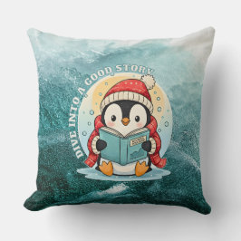 Dive Into A Good Story Reading Penguin Pillow Kussen