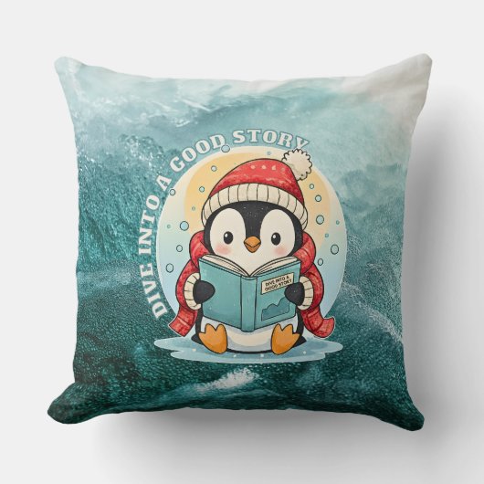 Dive Into A Good Story Reading Penguin Pillow Kussen (Voorkant)
