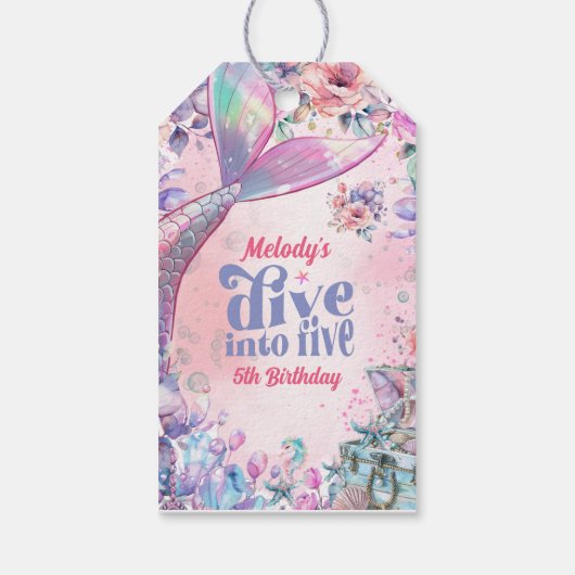 Dive into Five Flower Glitter Mermaid Tail Cadeaulabel (Achterkant)