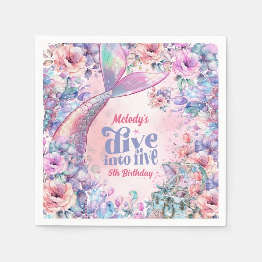 Dive into Five Flower Glitter Mermaid Tail Servet (Voorkant)