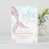 Dive into Five Mermaid Birthday Invitation Editabl (Debout devant)