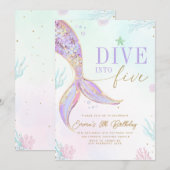 Dive into Five Mermaid Birthday Invitation Editabl (Devant / Derrière)