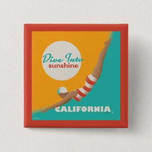 Dive Into Sunshine California Vierkante Button 5,1 Cm