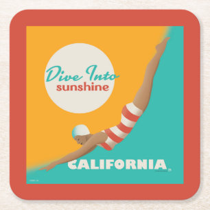 Dive Into Sunshine California Vierkante Kartonnen Onderzetter