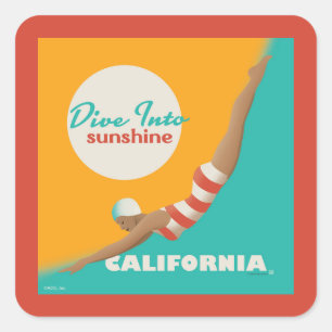 Dive Into Sunshine California Vierkante Sticker